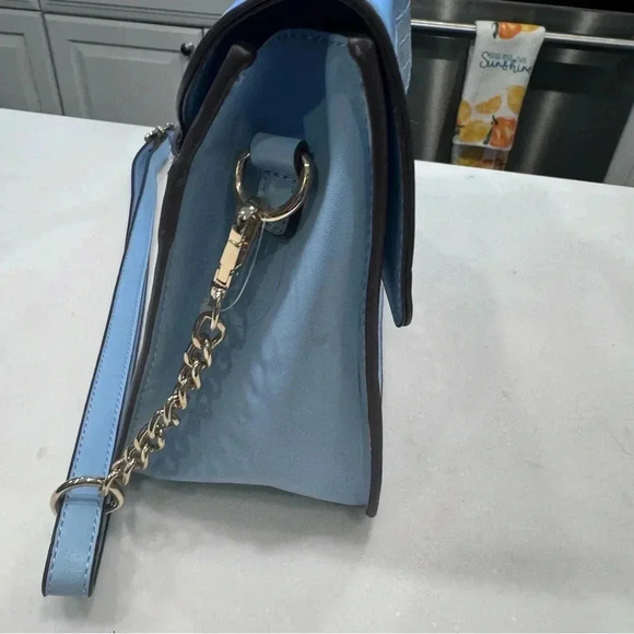 Iman Global Chic Satchel /Crossbody Light Blue Flower Garden Gold Hardware NWOT - Picture 2 of 16